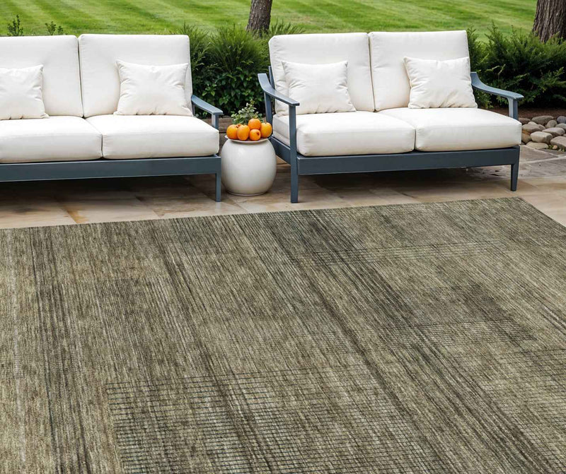 9' X 12' Brown Beige And Taupe Striped Washable Indoor Outdoor Area Rug