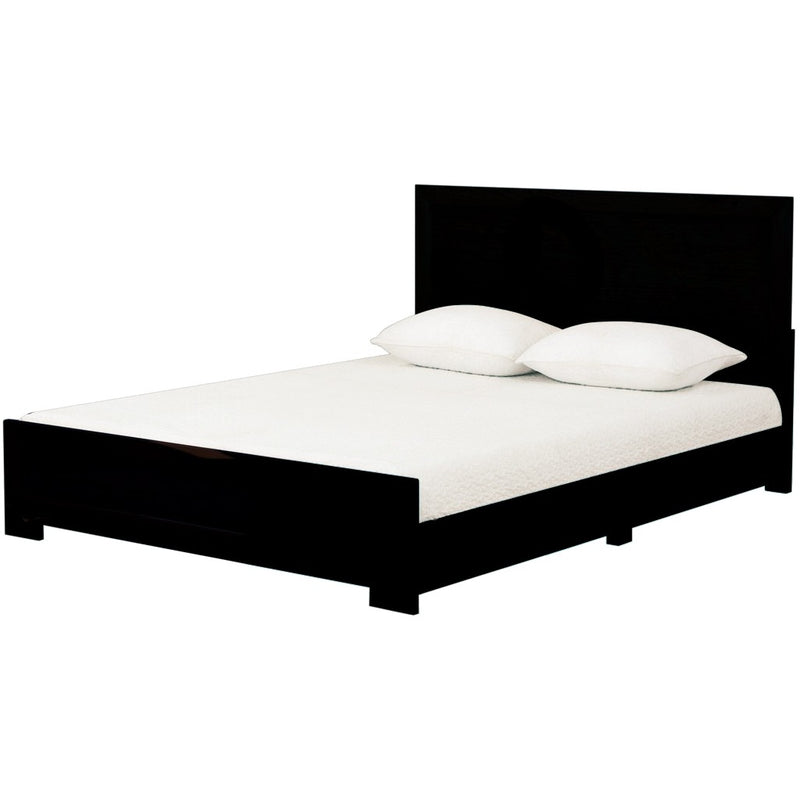 Black Inlaid Panels Solid Wood Queen Bed Frame - Bed & Bath