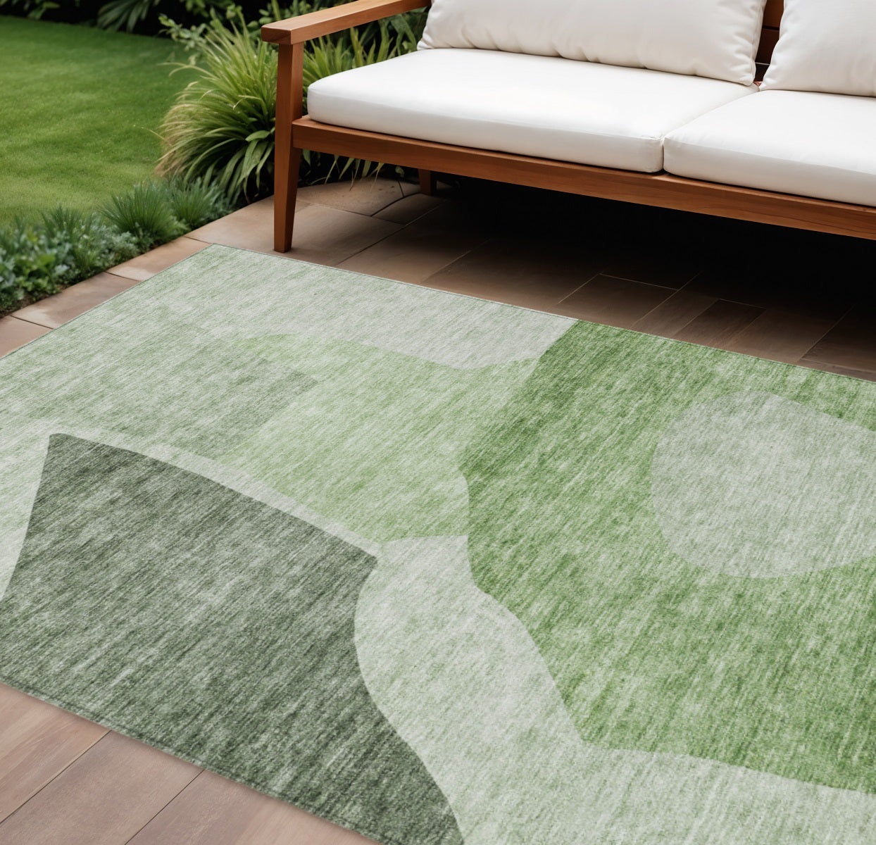 9' X 12' Olive Green And Fern Green Abstract Washable Indoor Outdoor Area Rug - Outdoor