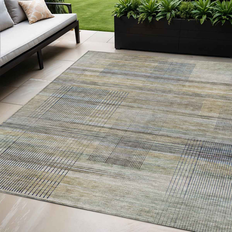 5' X 8' Khaki Tan And Beige Striped Washable Indoor Outdoor Area Rug