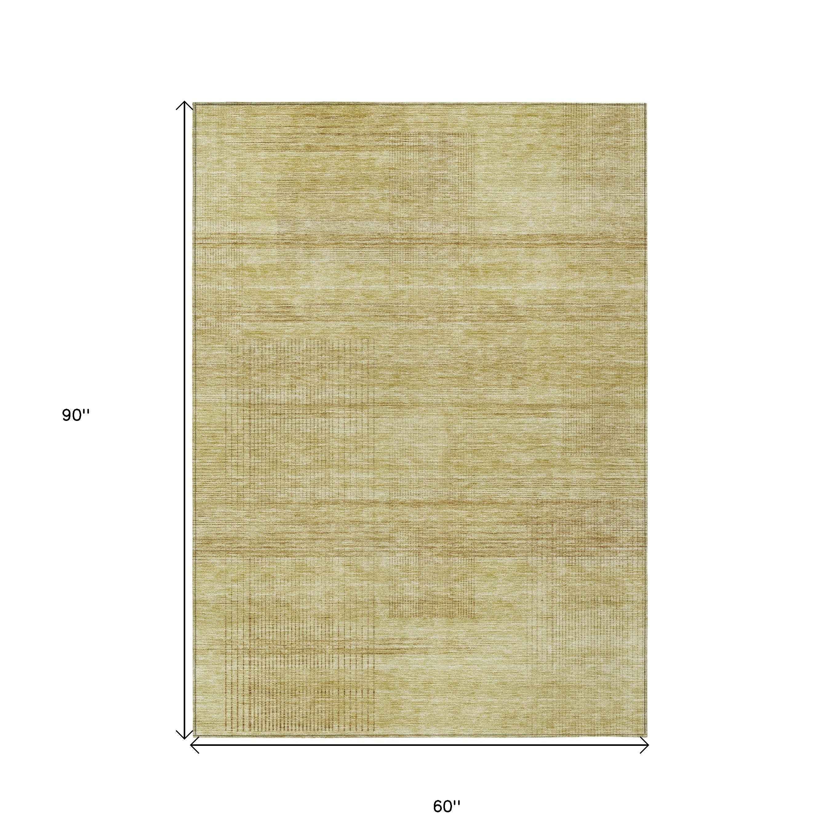 5' X 8' Gold Wheat And Beige Striped Washable Indoor Outdoor Area Rug