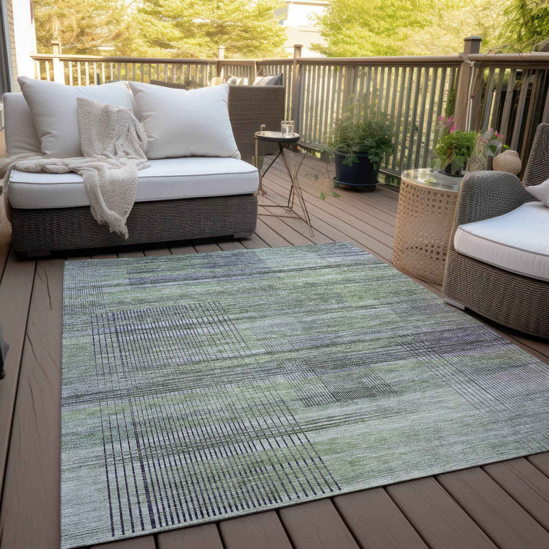 5' X 8' Artichoke Green Purple And Fern Green Striped Washable Indoor Outdoor Area Rug