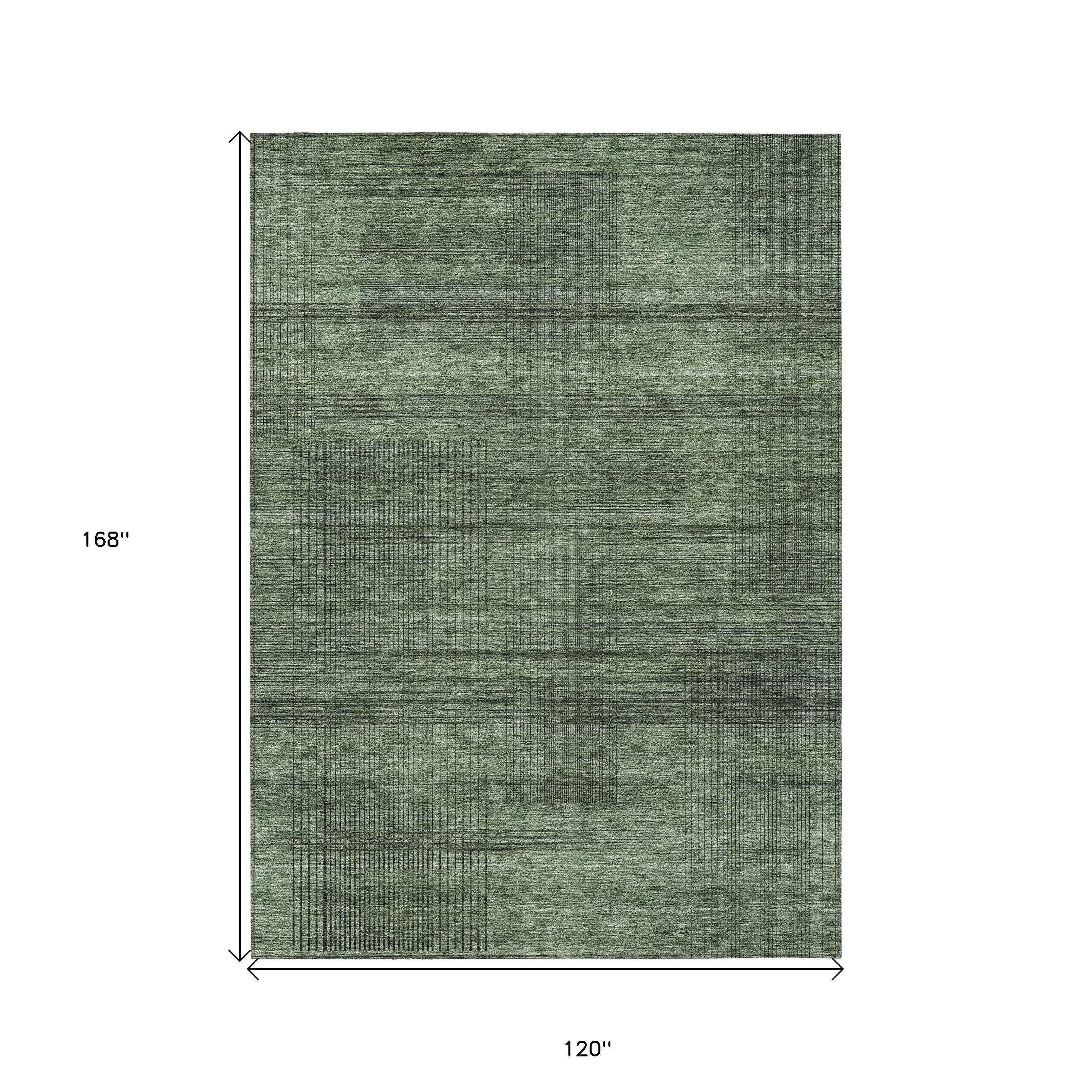 10' X 14' Olive Green And Gray Striped Washable Indoor Outdoor Area Rug