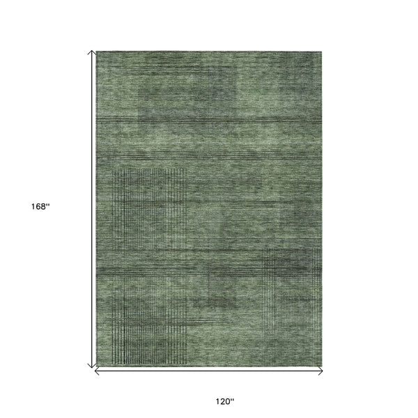 10' X 14' Olive Green And Gray Striped Washable Indoor Outdoor Area Rug