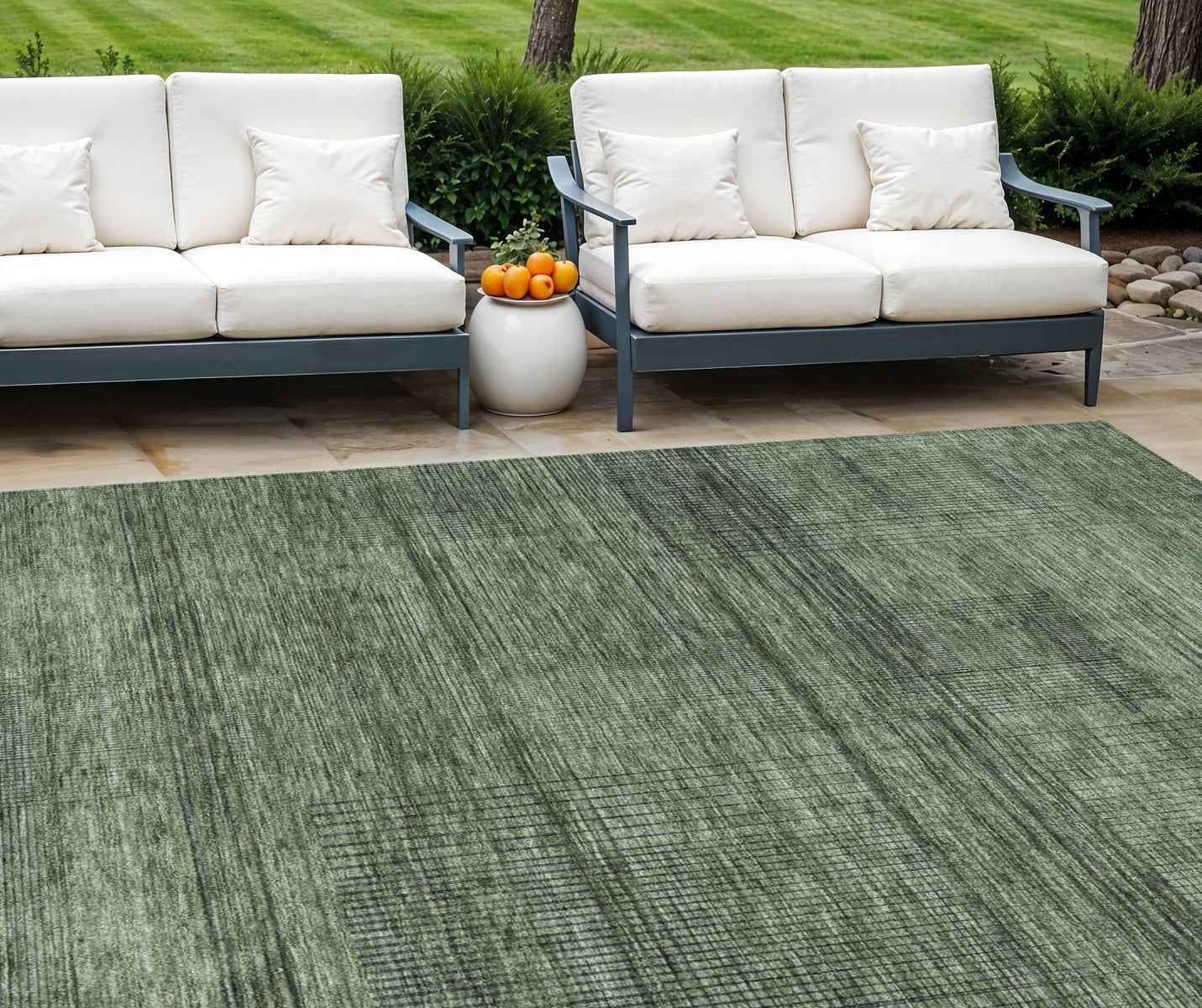 10' X 14' Olive Green And Gray Striped Washable Indoor Outdoor Area Rug