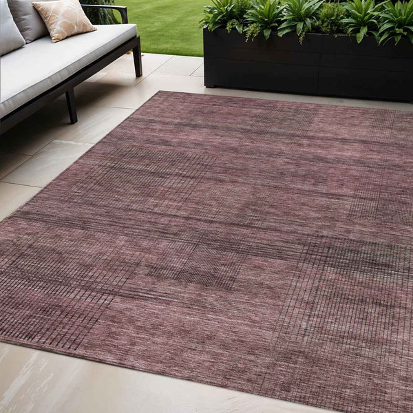 5' X 8' Merlot And Gray Striped Washable Indoor Outdoor Area Rug