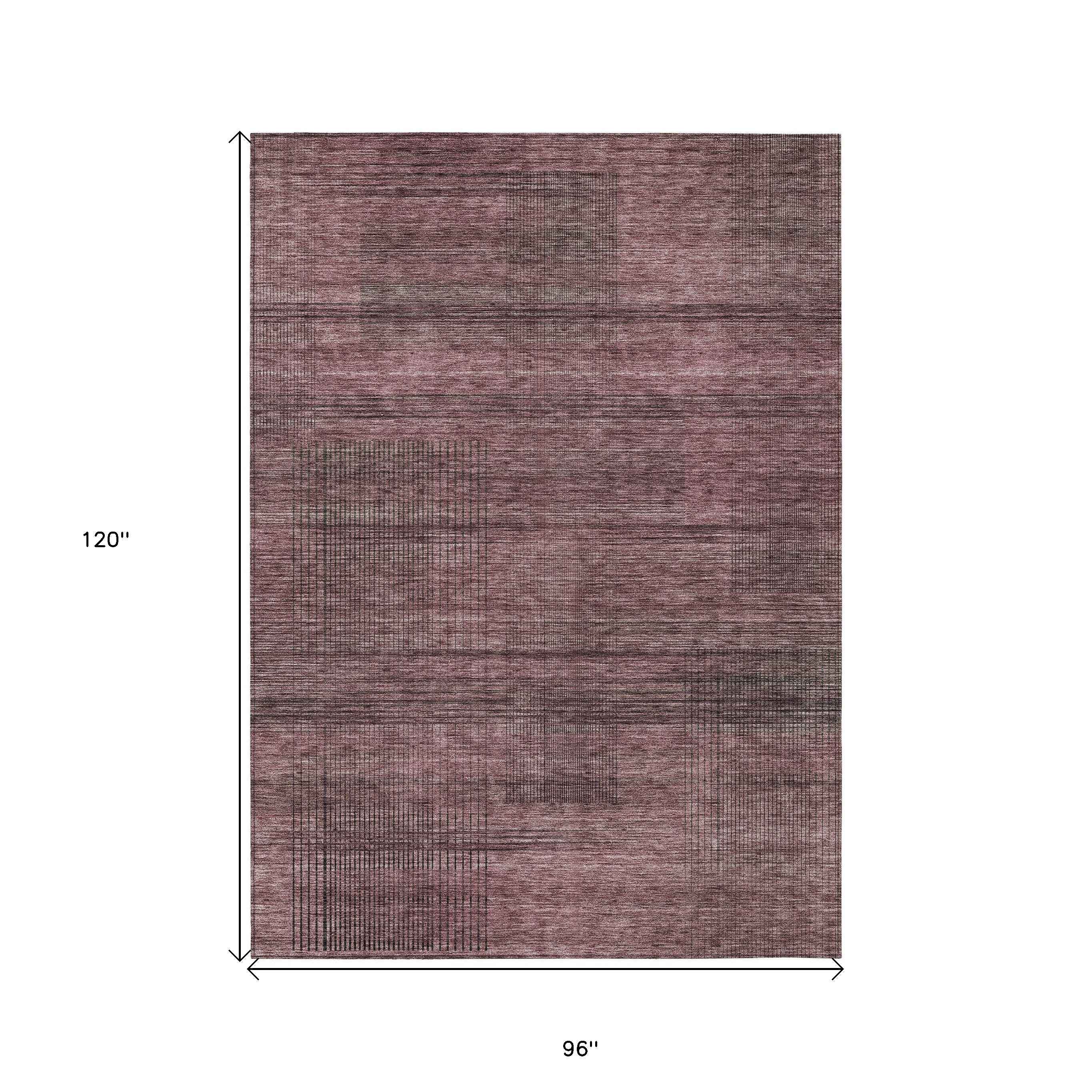 8' X 10' Merlot And Gray Striped Washable Indoor Outdoor Area Rug