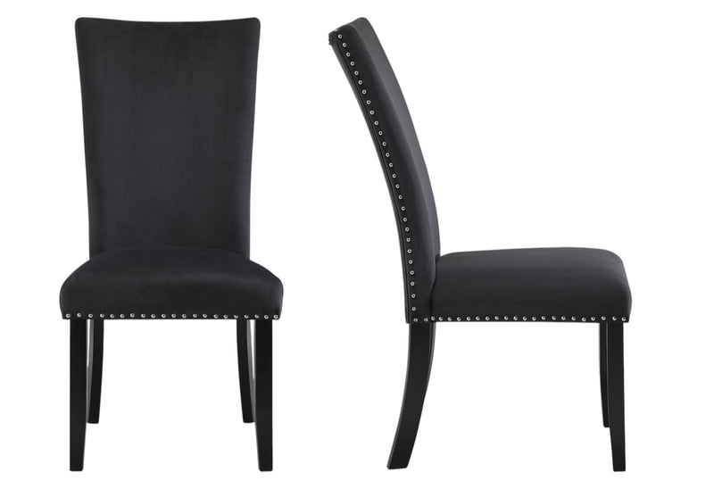 Set of Two Black Upholstered Velvet Dining Side Chairs - Kitchen & Dining