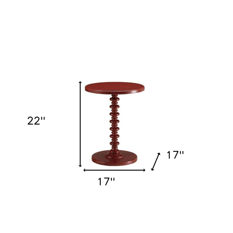 22" Red Solid Wood Round End Table - Living Room
