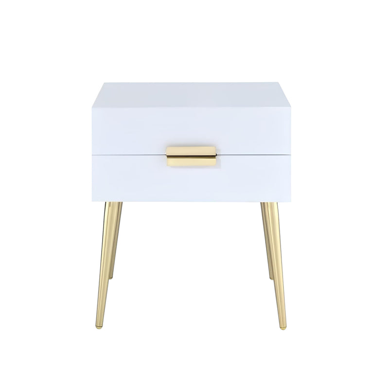 24" Gold And White End Table With Two Drawers - Living Room