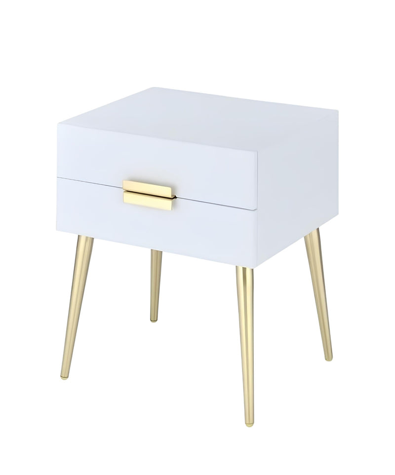 24" Gold And White End Table With Two Drawers - Living Room