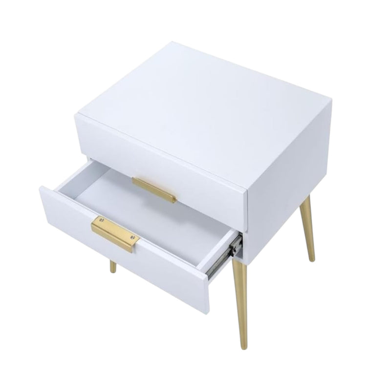 24" Gold And White End Table With Two Drawers - Living Room
