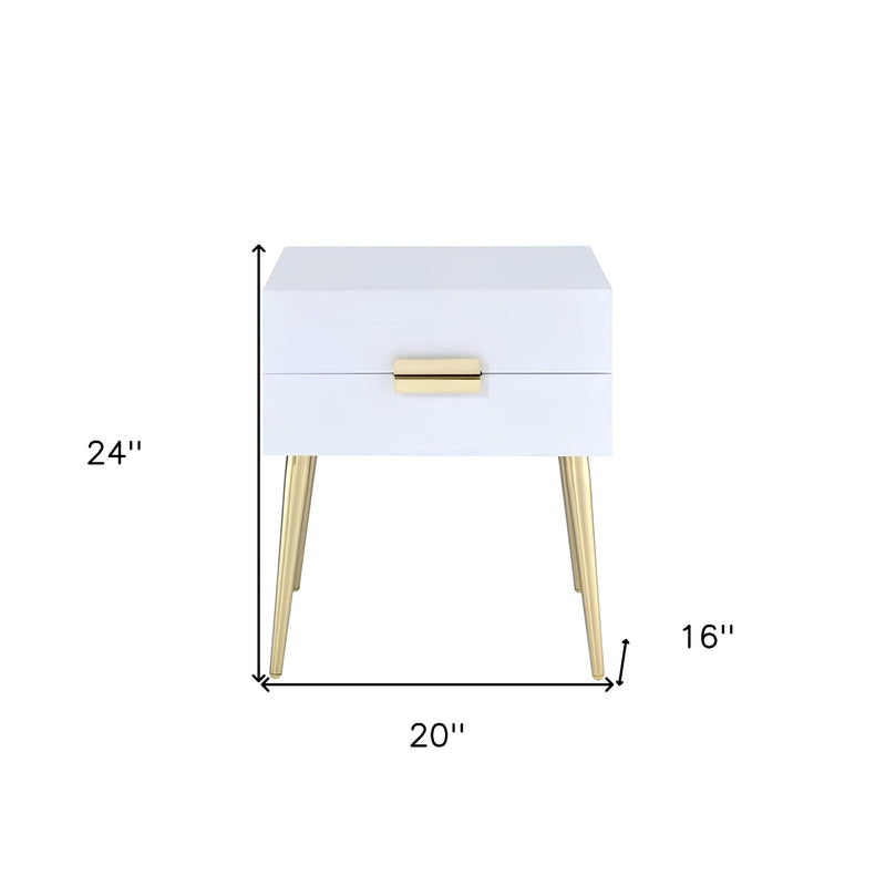 24" Gold And White End Table With Two Drawers - Living Room