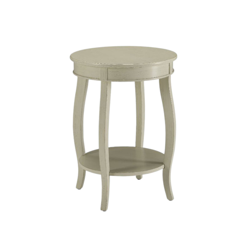 24" White Solid Wood Round End Table With Shelf - Living Room