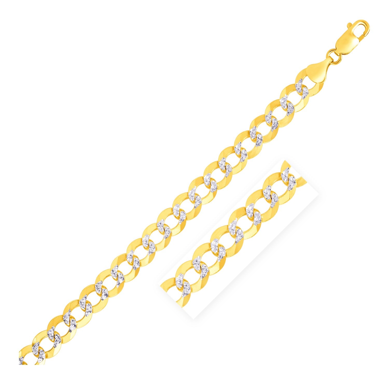 8.2mm 14k Two Tone Gold Pave Curb Bracelet 8.5"