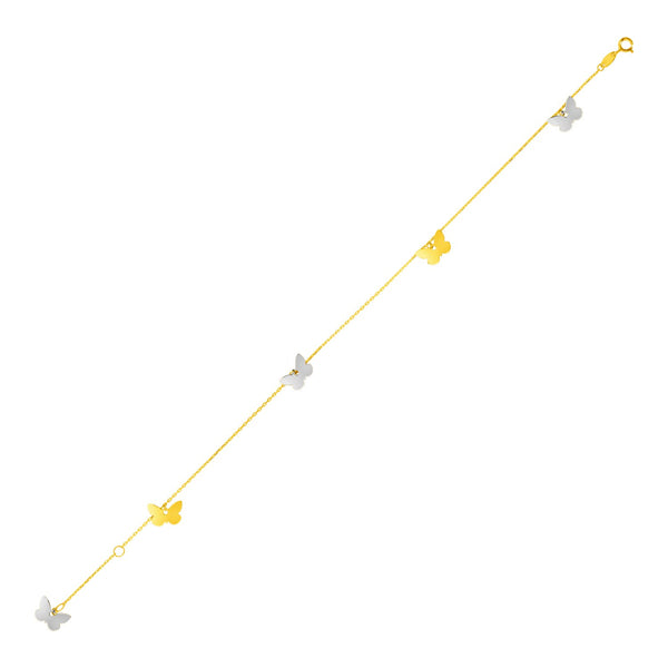 14k Two Tone Gold Anklet with Butterflies - 10" - Apparel & Accessories