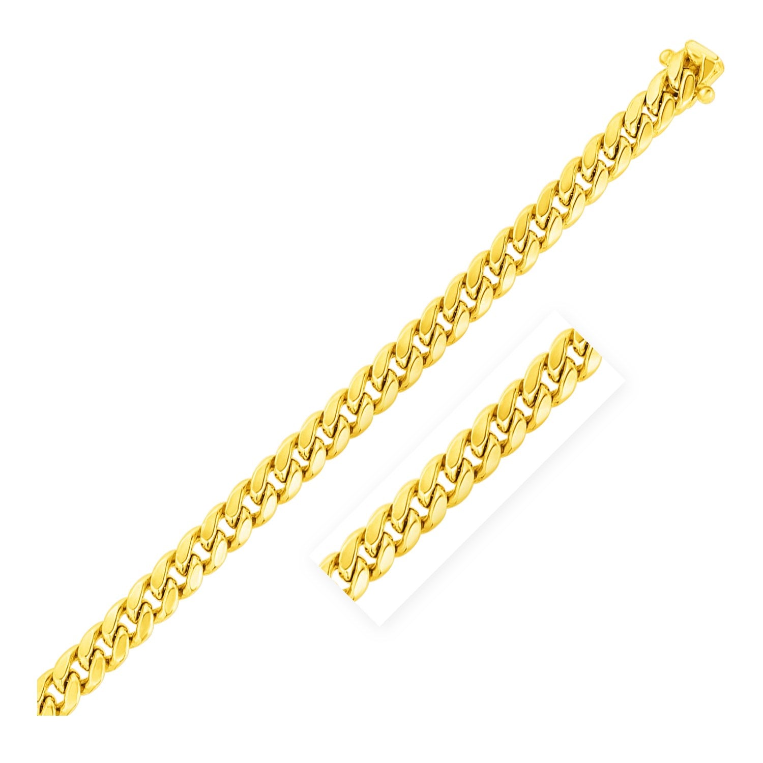 7.5mm 14k Yellow Gold Semi Solid Miami Cuban Bracelet 8.5"