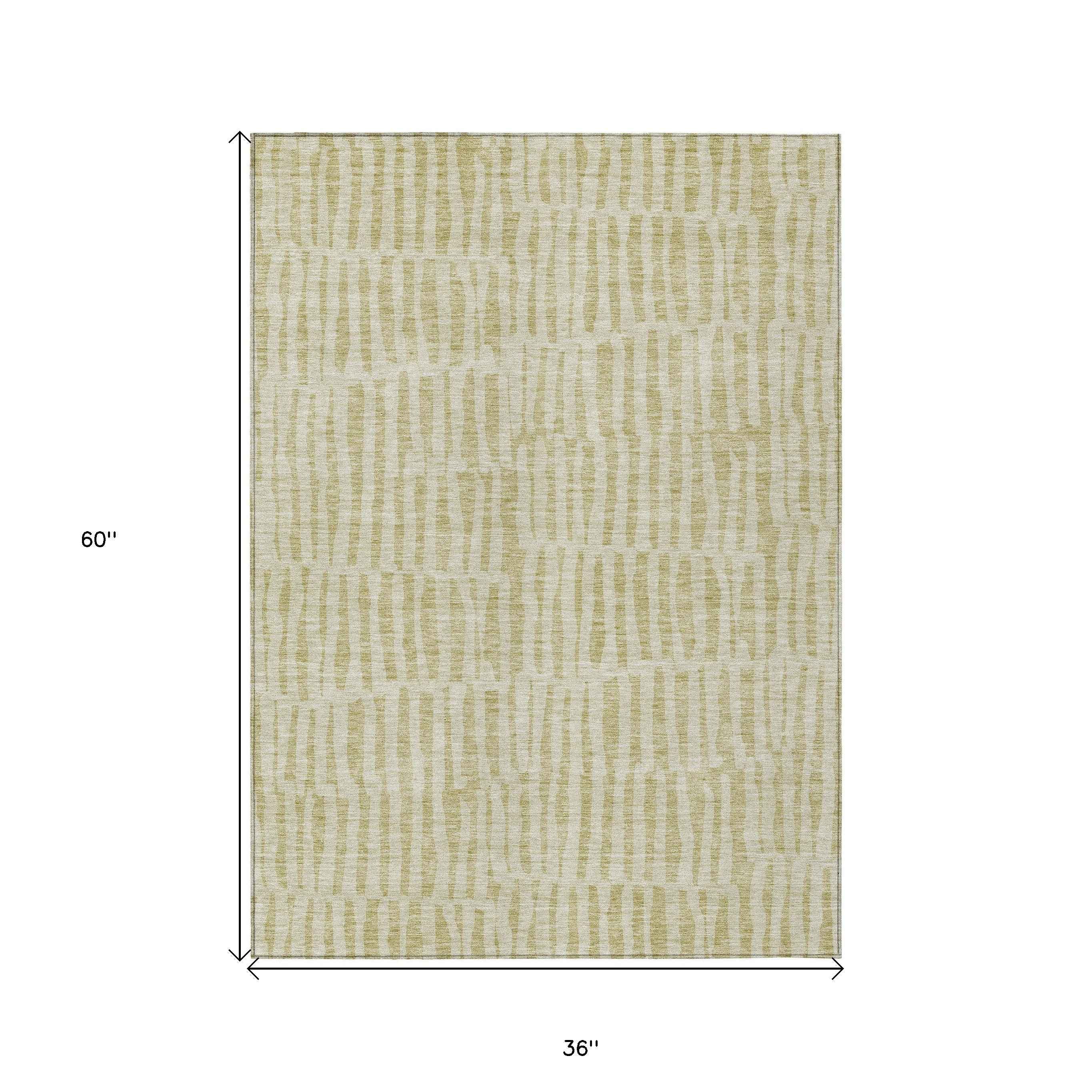3' X 5' Beige And Tan Striped Washable Indoor Outdoor Area Rug