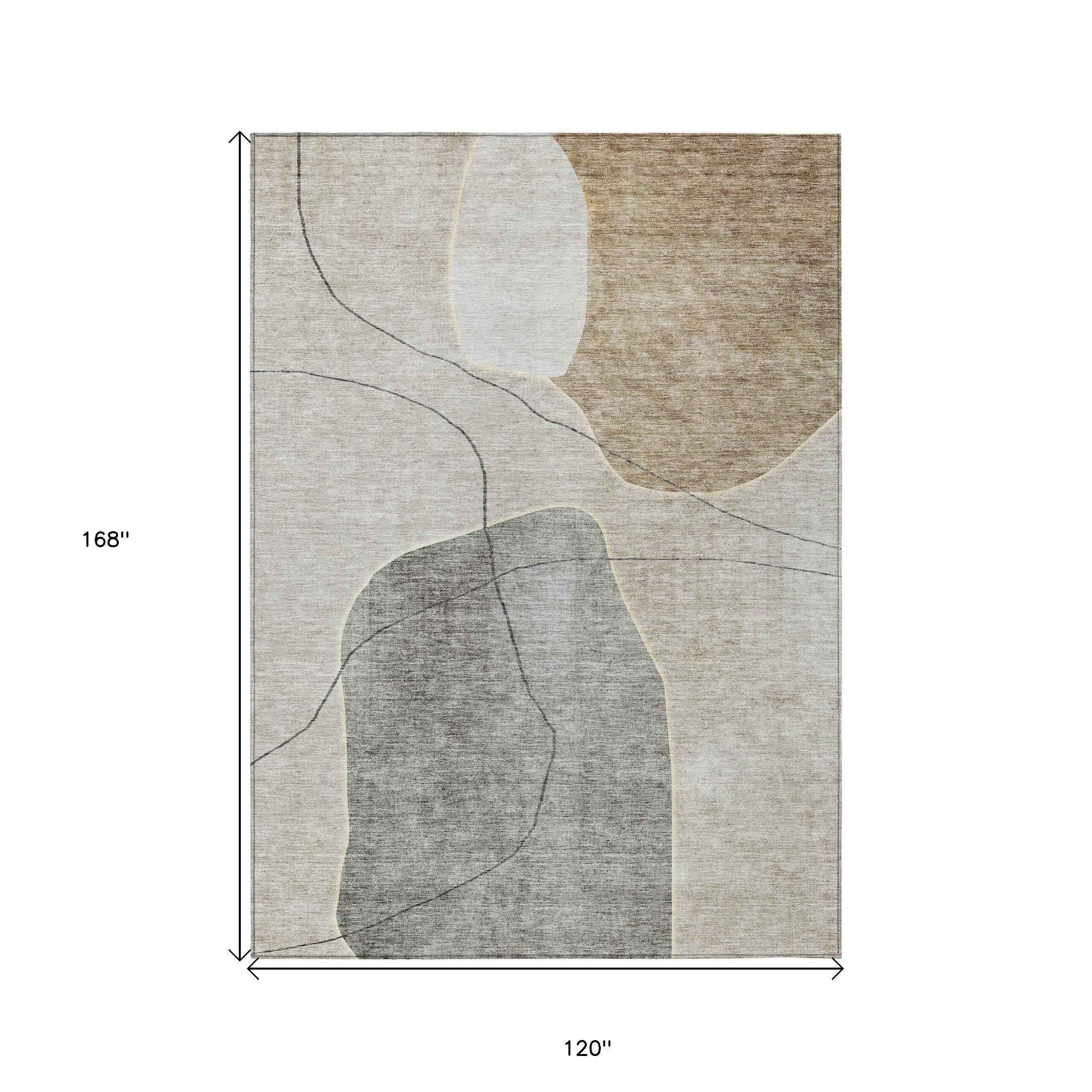 10' X 14' Beige Brown And Taupe Abstract Washable Indoor Outdoor Area Rug