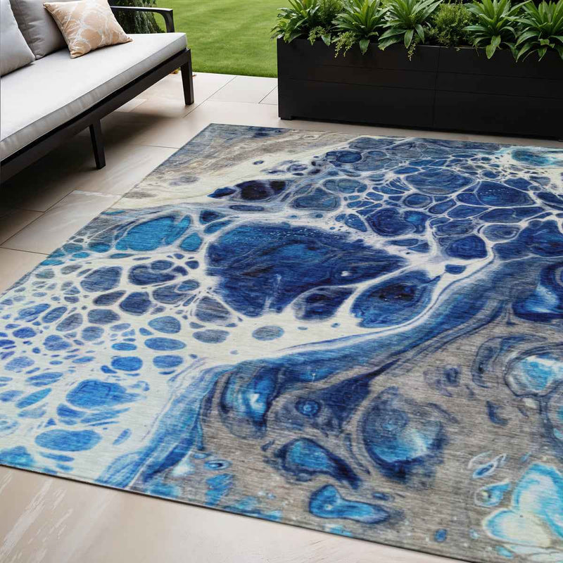 5' X 8' Navy Blue And Gray Nautical Washable Indoor Outdoor Area Rug