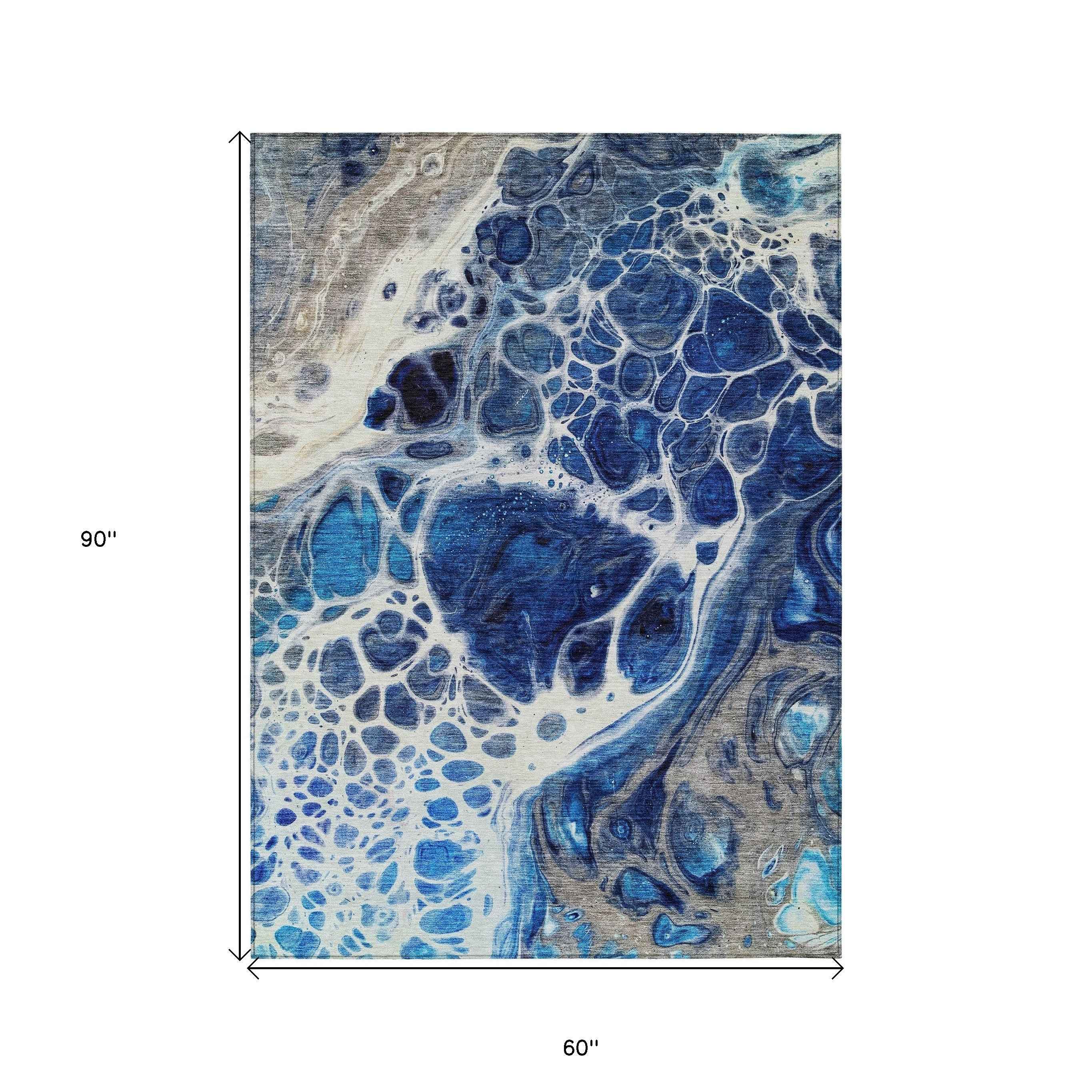 5' X 8' Navy Blue And Gray Nautical Washable Indoor Outdoor Area Rug