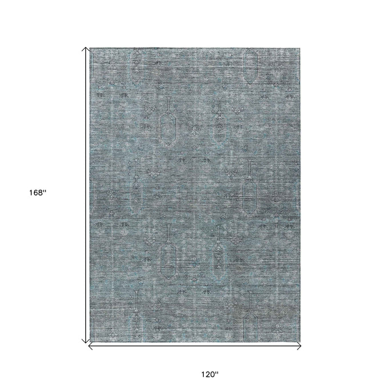 10' X 14' Teal Blue And Gray Southwestern Washable Indoor Outdoor Area Rug