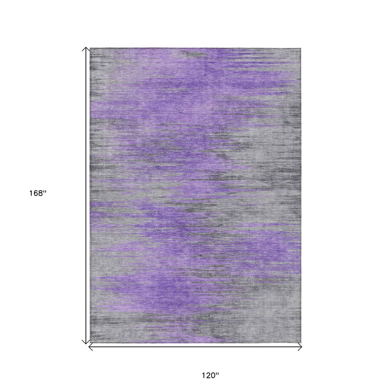 10' X 14' Purple Gray And Charcoal Abstract Washable Indoor Outdoor Area Rug