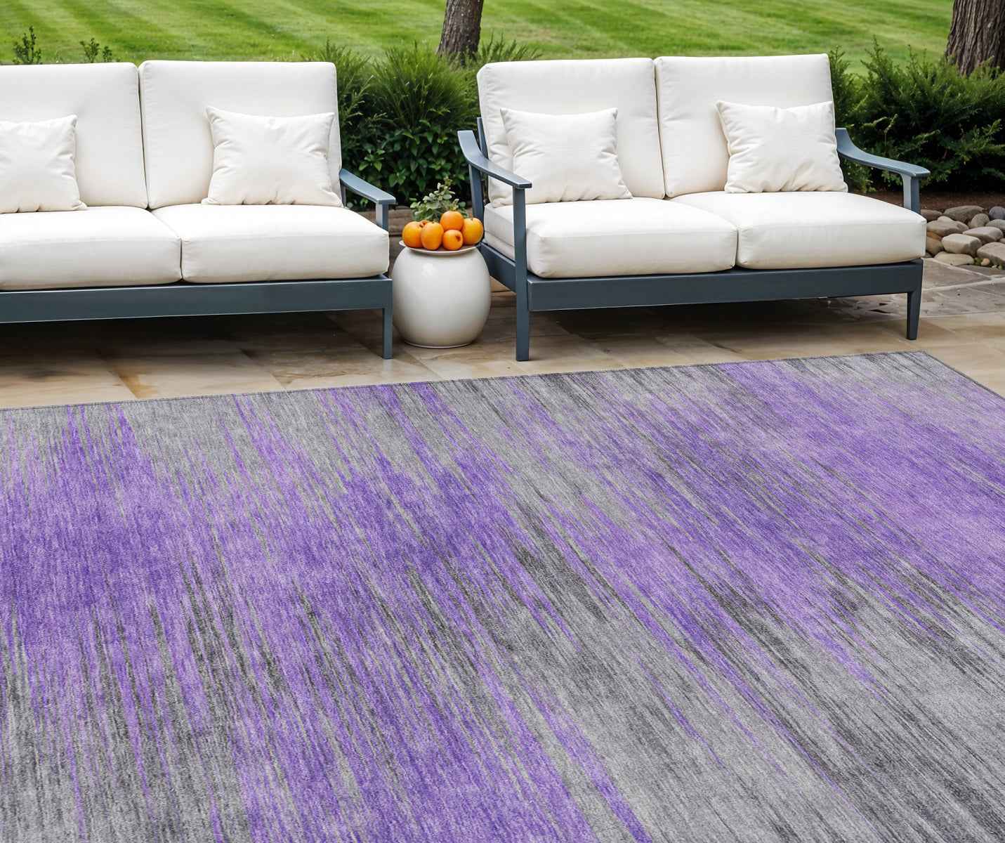 10' X 14' Purple Gray And Charcoal Abstract Washable Indoor Outdoor Area Rug