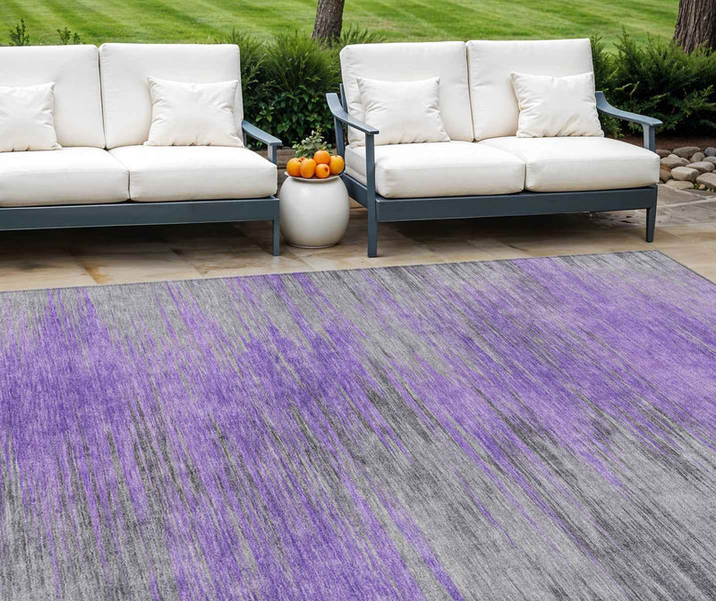 10' X 14' Purple Gray And Charcoal Abstract Washable Indoor Outdoor Area Rug