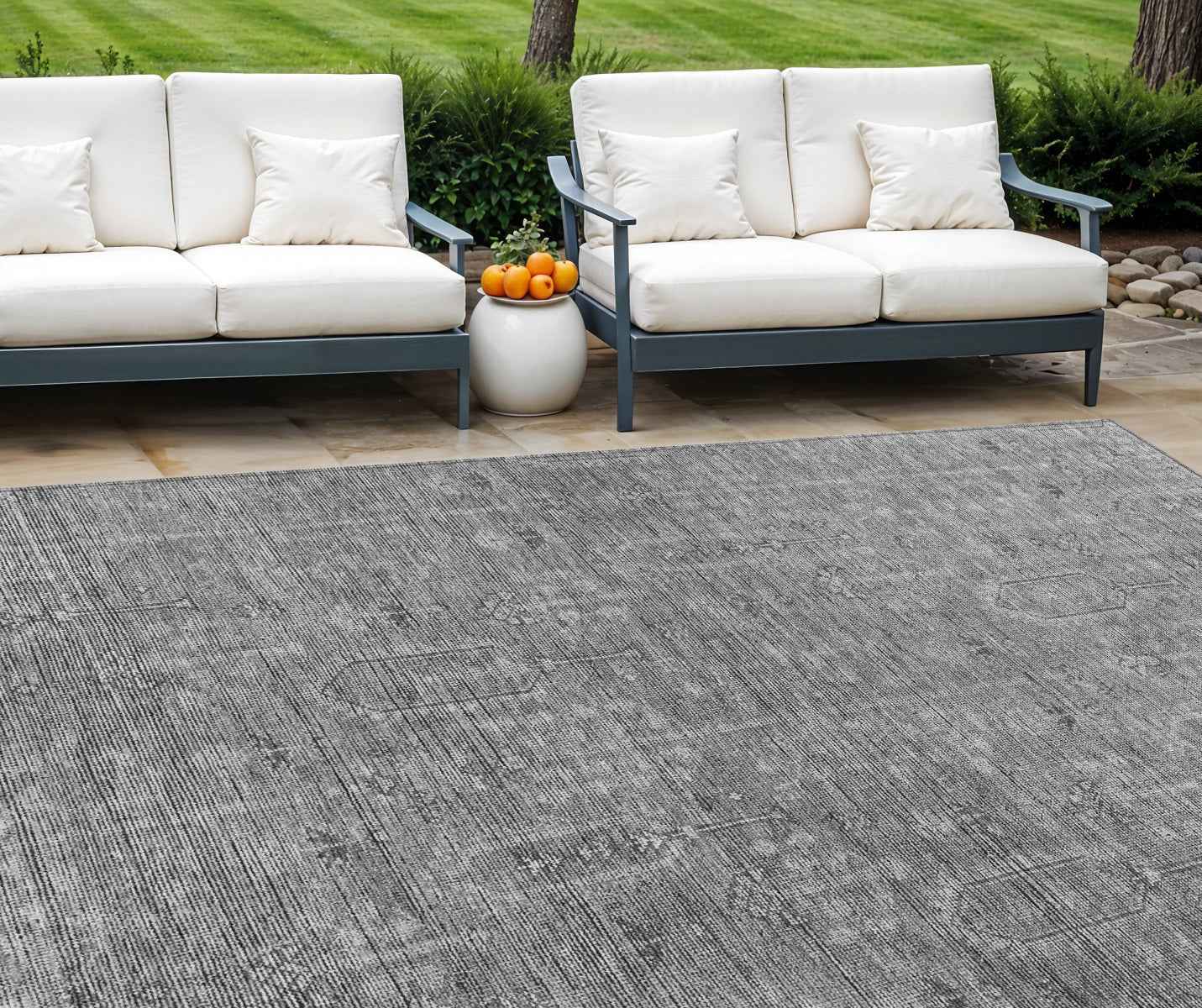 8' X 10' Gray And Charcoal Southwestern Washable Indoor Outdoor Area Rug