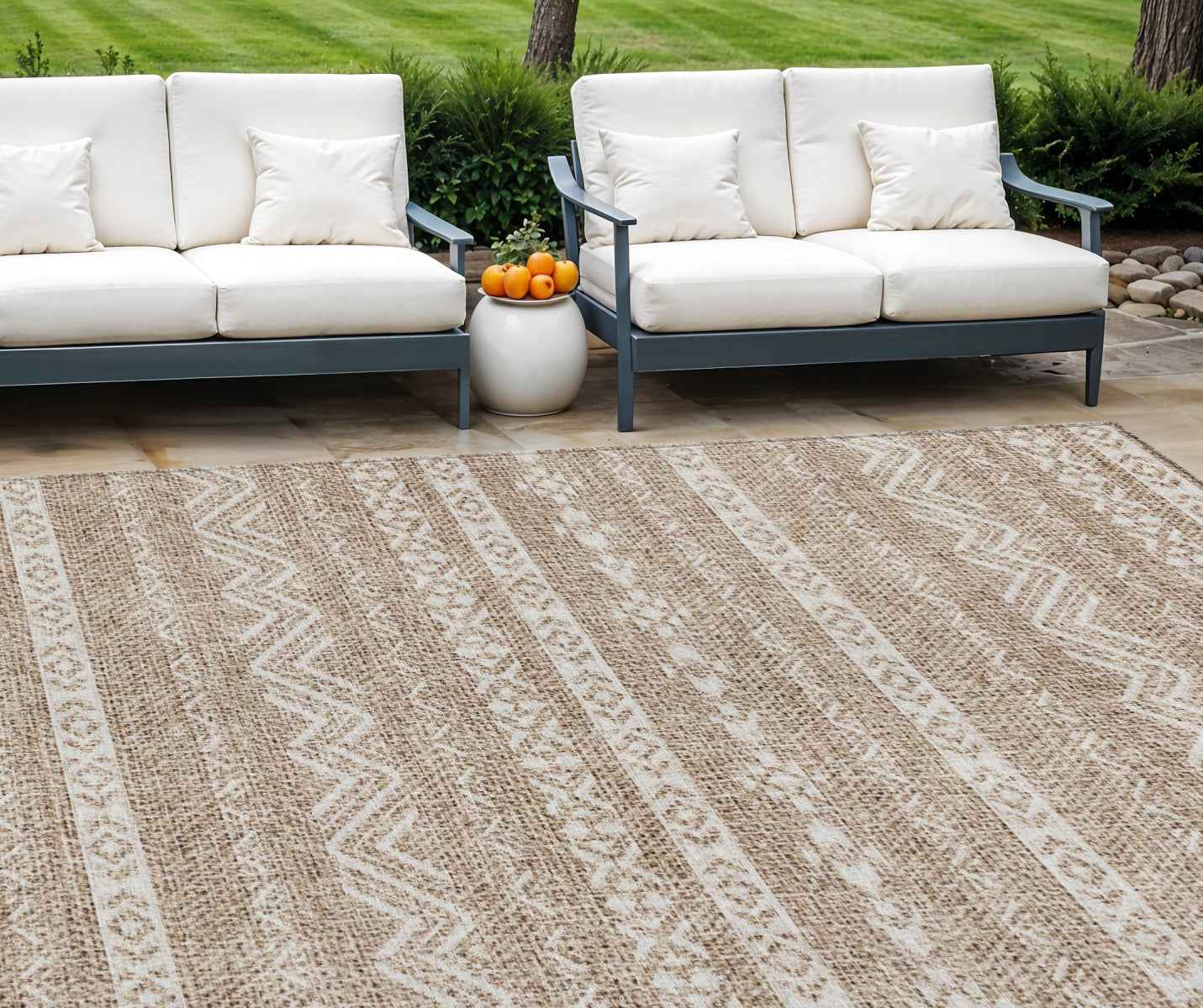 8' X 10' Brown And Beige Southwestern Washable Indoor Outdoor Area Rug