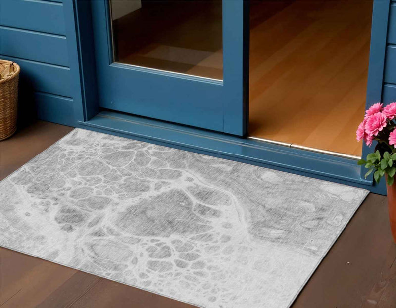 3' X 5' Gray Silver And Ivory Nautical Washable Indoor Outdoor Area Rug