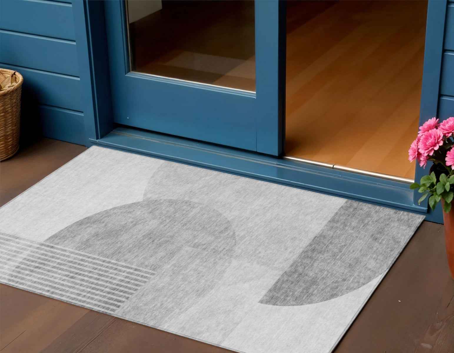 3' X 5' Gray Silver And Ivory Geometric Washable Indoor Outdoor Area Rug