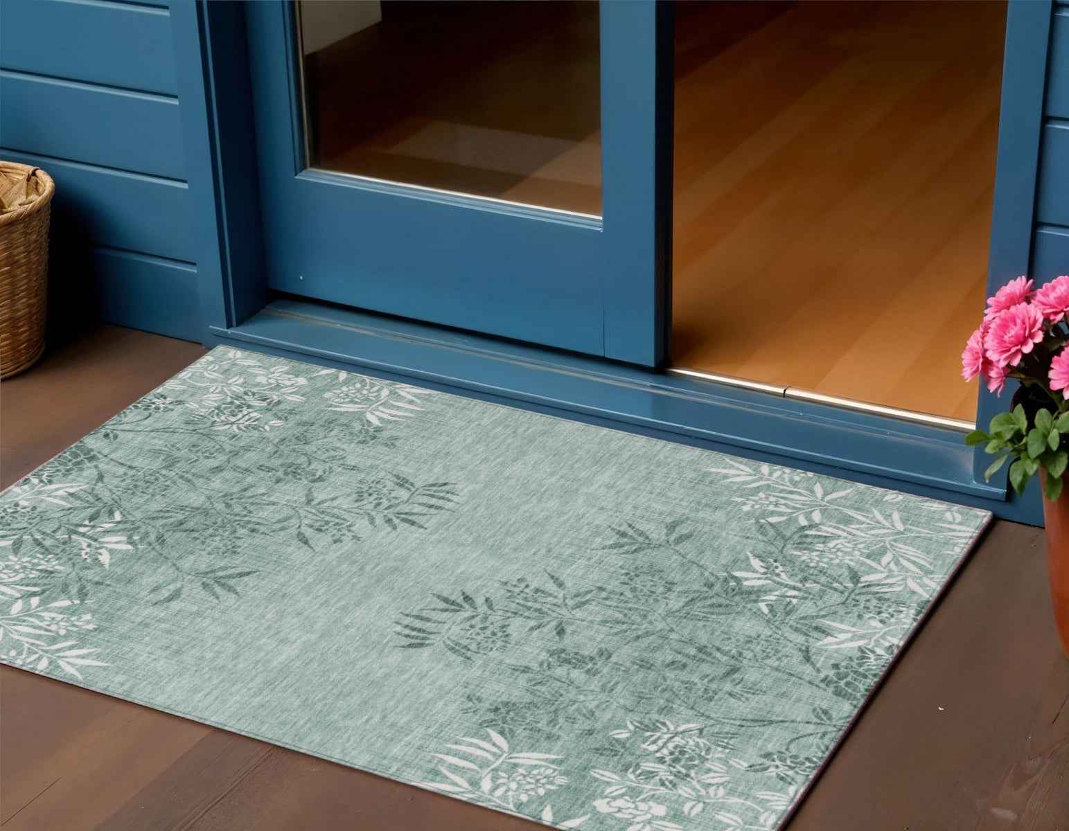 3' X 5' Sage Fern Green And Ivory Floral Washable Indoor Outdoor Area Rug