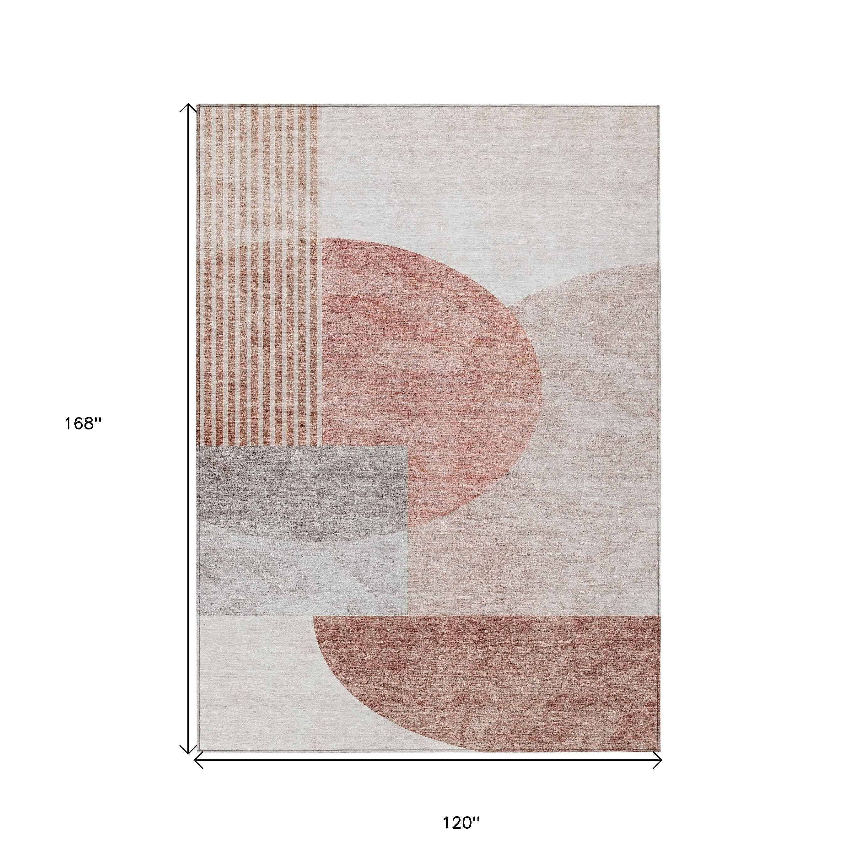 10' X 14' Copper Red And Gray Geometric Washable Indoor Outdoor Area Rug