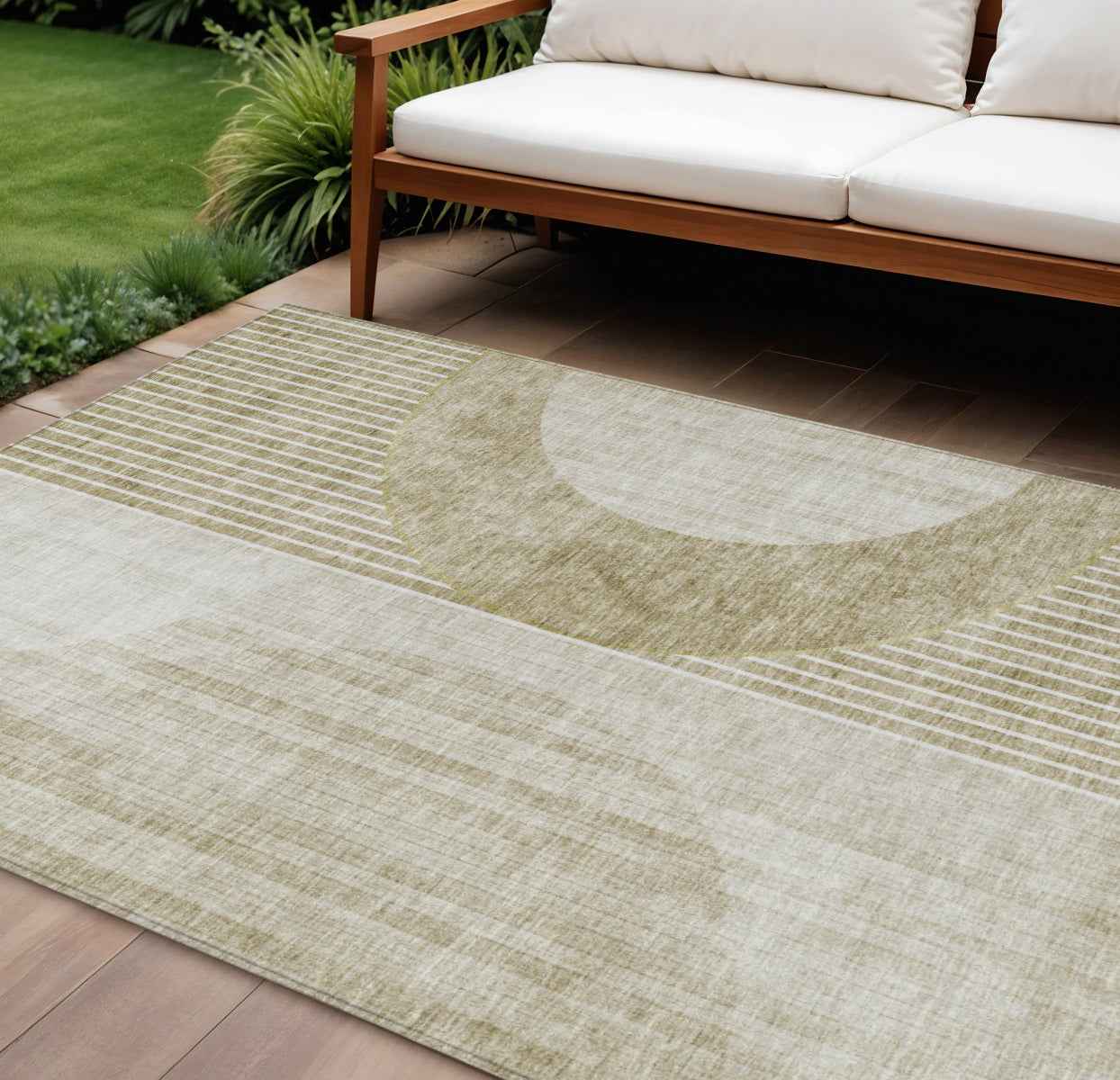 10' X 14' Taupe Beige And Tan Geometric Washable Indoor Outdoor Area Rug