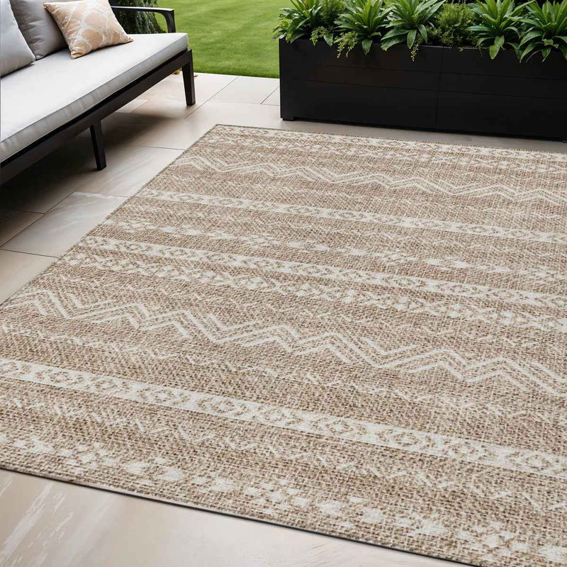 5' X 8' Brown And Beige Southwestern Washable Indoor Outdoor Area Rug