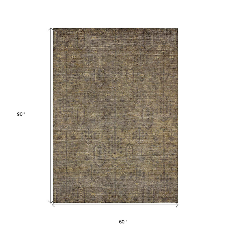 5' X 8' Brown And Beige Southwestern Washable Indoor Outdoor Area Rug