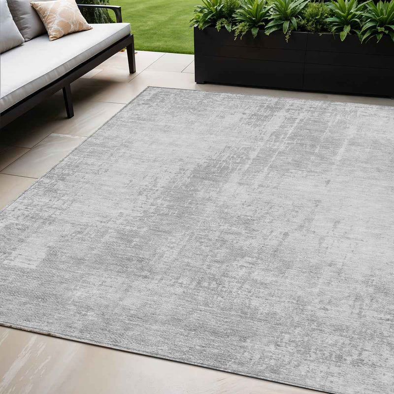5' X 8' Silver And Gray Abstract Washable Indoor Outdoor Area Rug