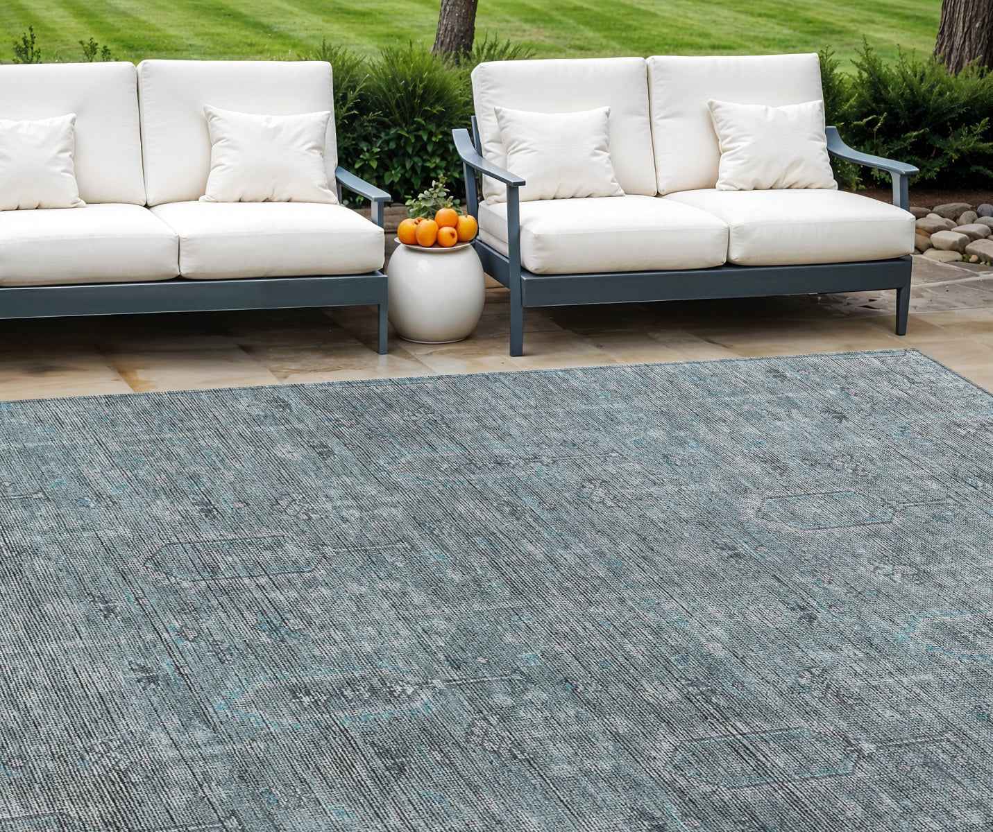 8' X 10' Teal Blue And Gray Southwestern Washable Indoor Outdoor Area Rug