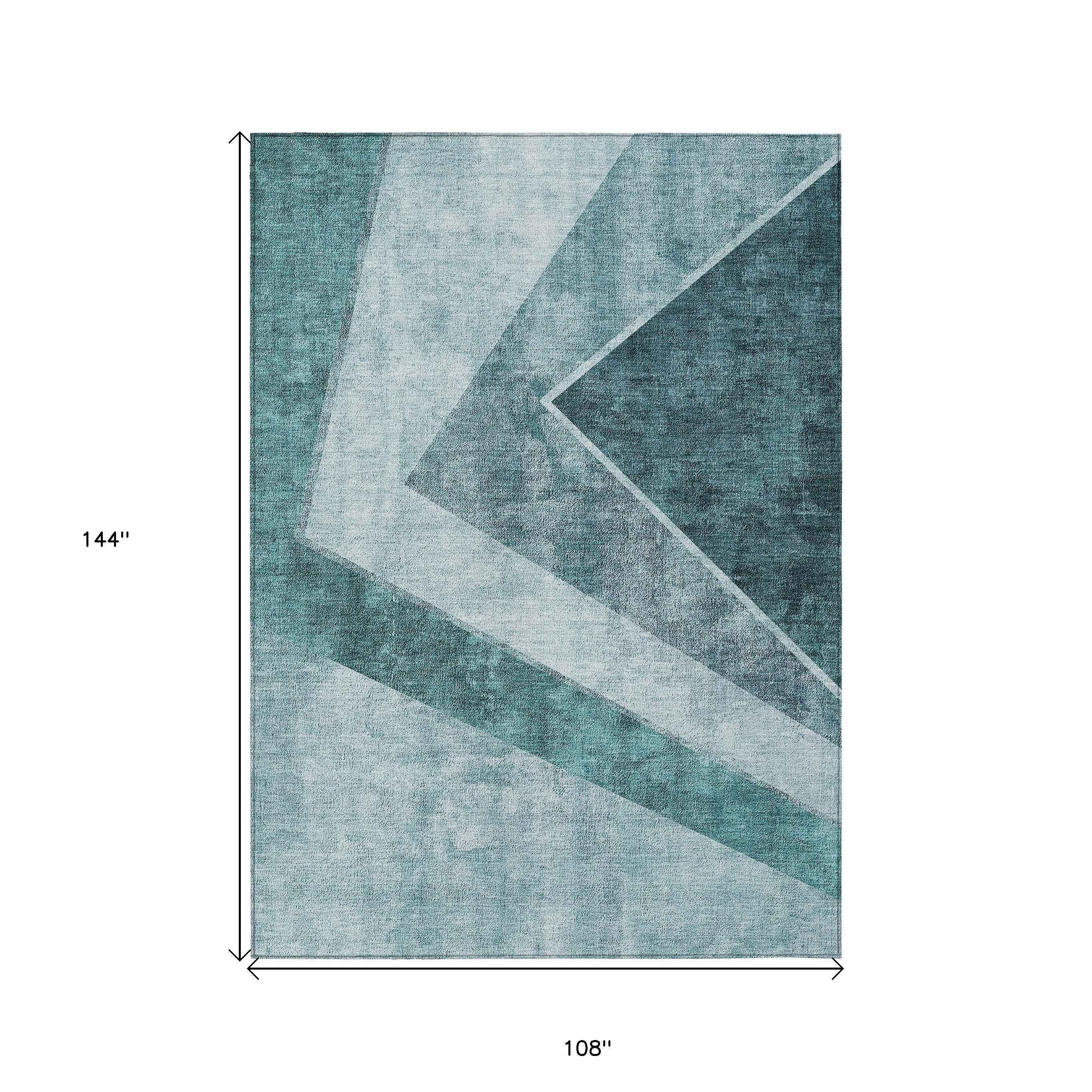 9' X 12' Teal Blue Aqua And Blue Geometric Washable Indoor Outdoor Area Rug