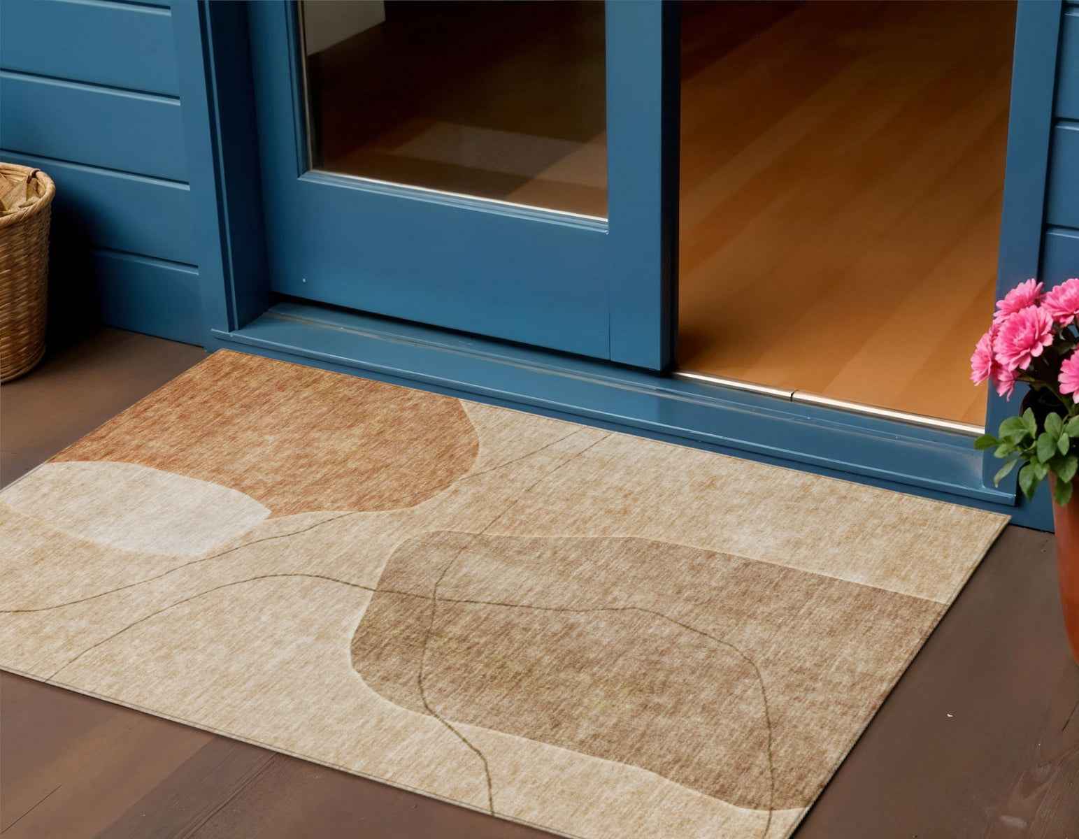 3' X 5' Orange Copper And Terra Cotta Abstract Washable Indoor Outdoor Area Rug