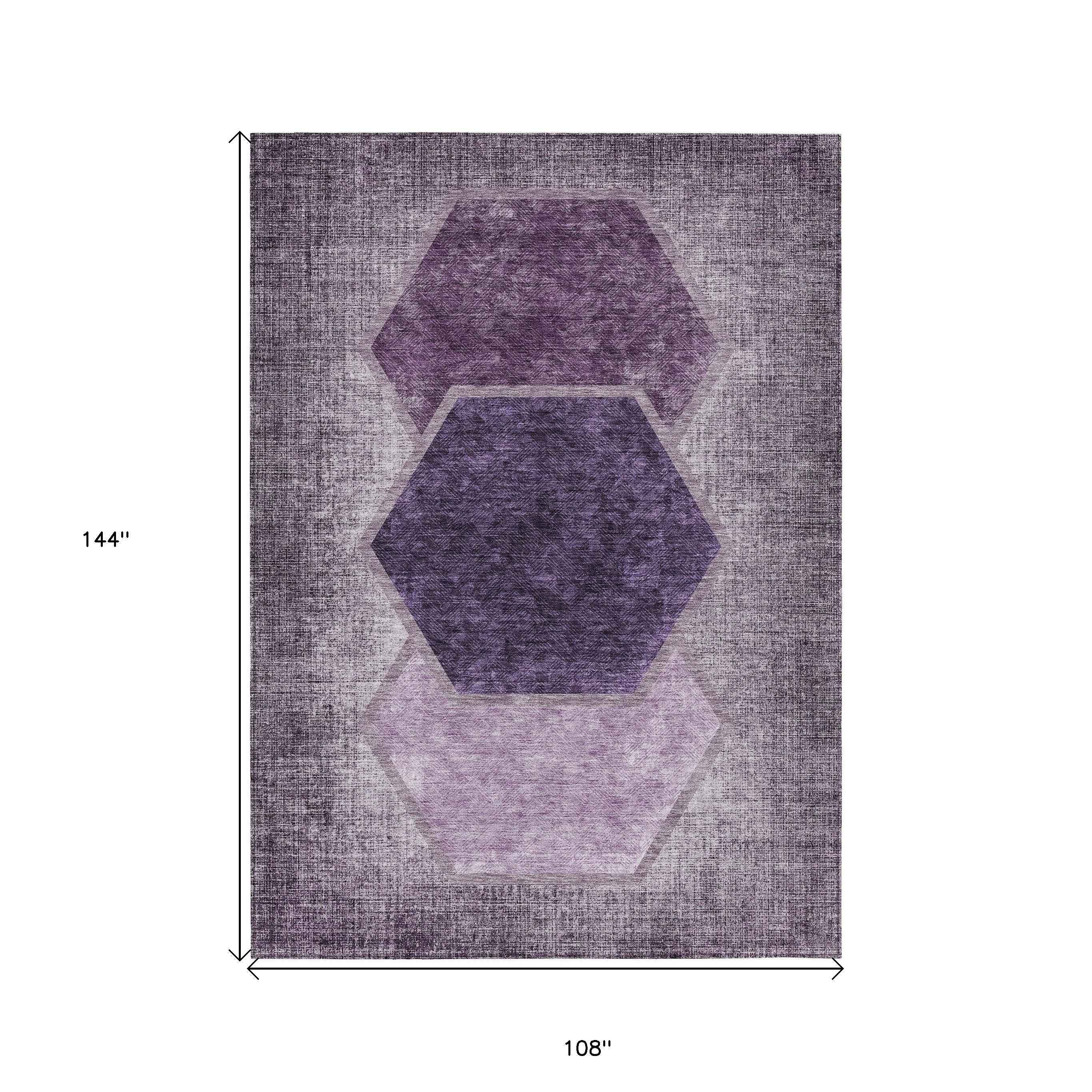9' X 12' Eggplant Purple And Lavender Geometric Washable Indoor Outdoor Area Rug