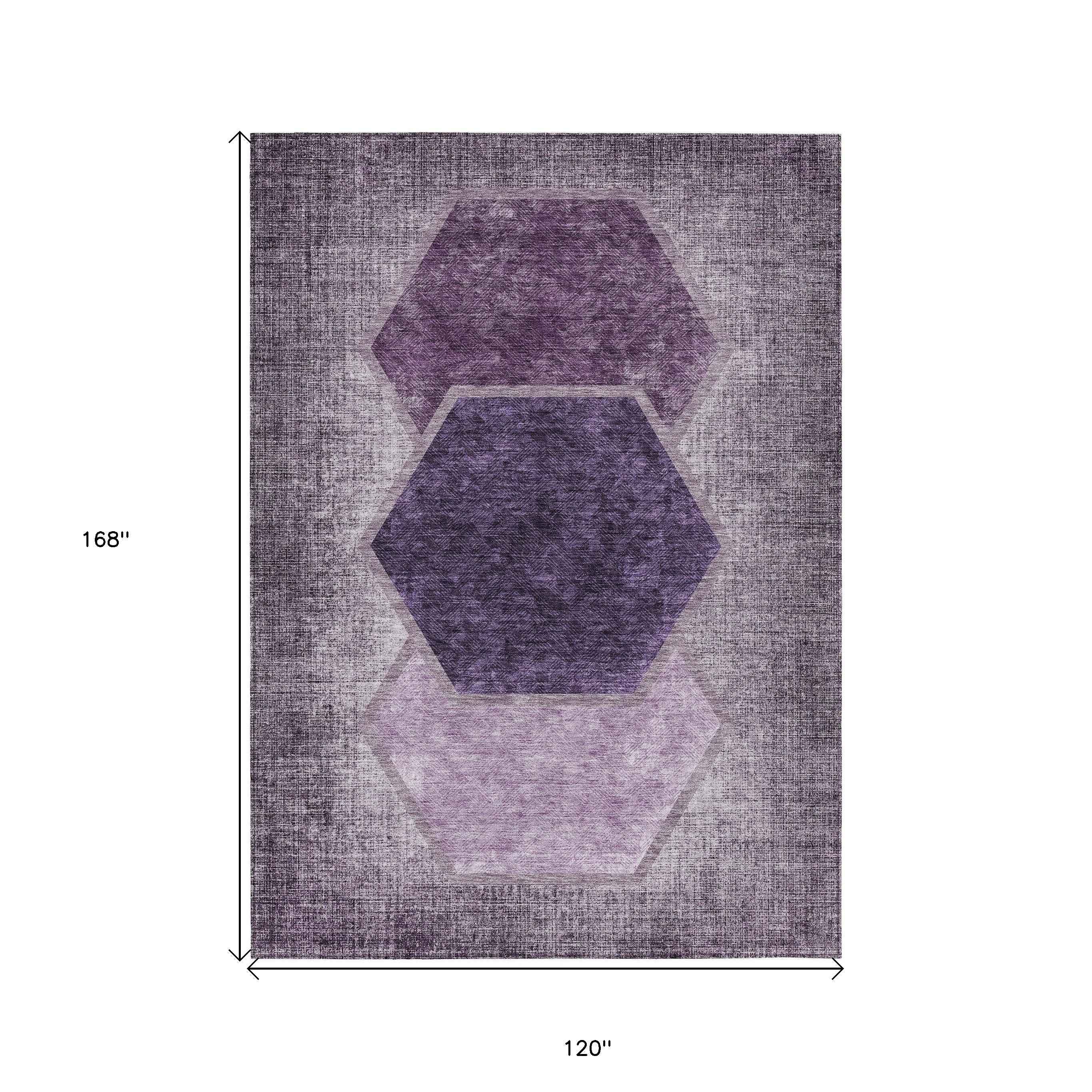 10' X 14' Eggplant Purple And Lavender Geometric Washable Indoor Outdoor Area Rug
