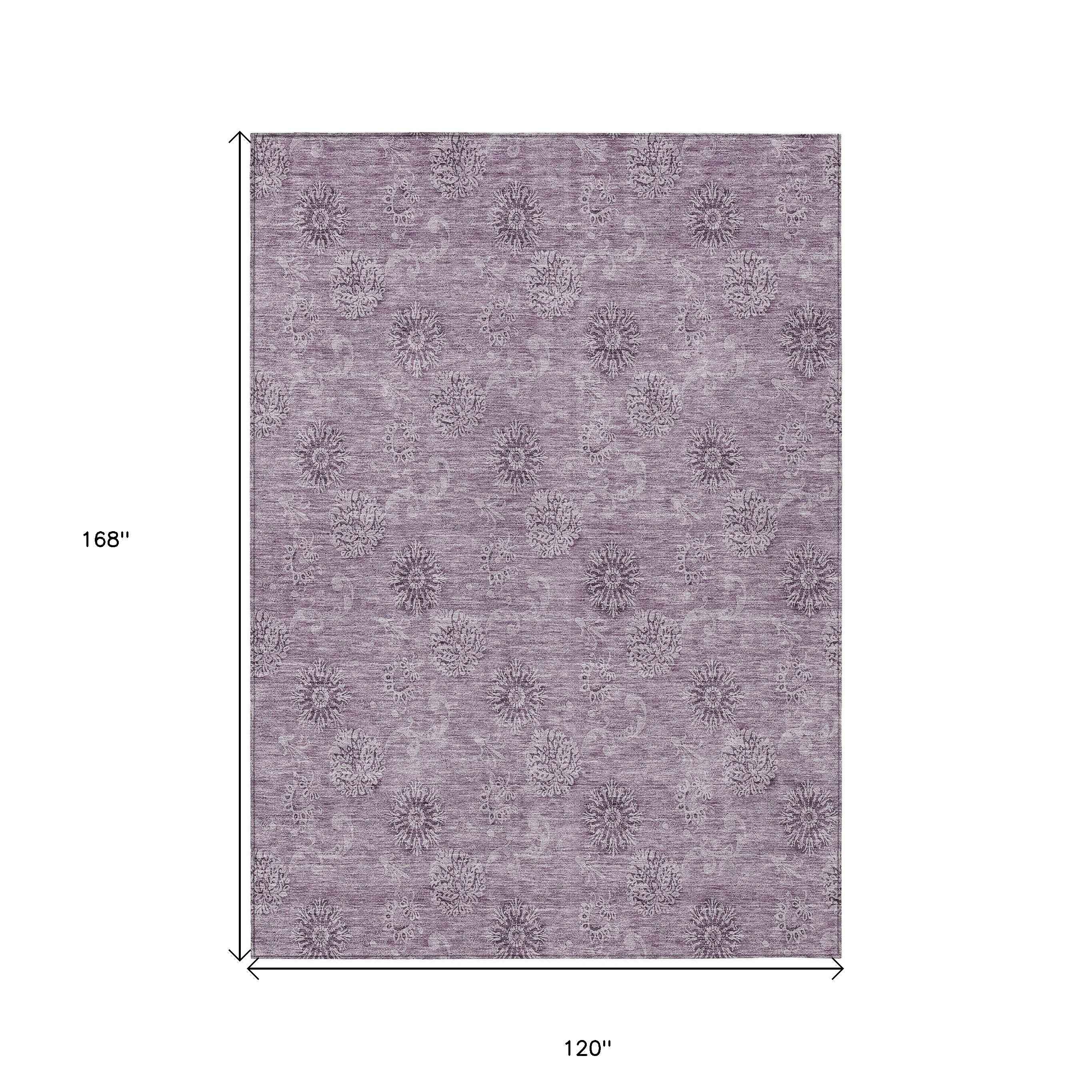 10' X 14' Plum And Purple Floral Washable Indoor Outdoor Area Rug