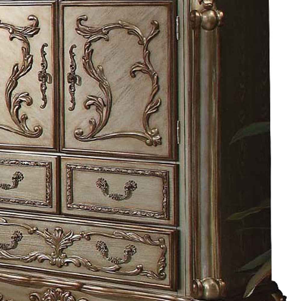 20" X 43" X 55" Gold Patina Bone Wood Poly Resin Chest