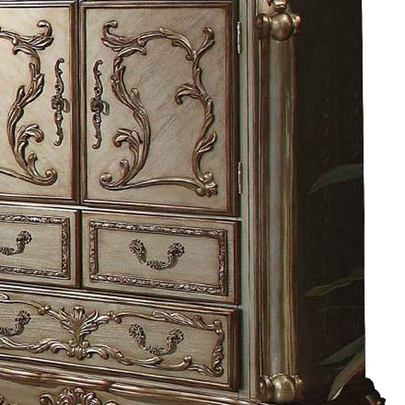 20" X 43" X 55" Gold Patina Bone Wood Poly Resin Chest