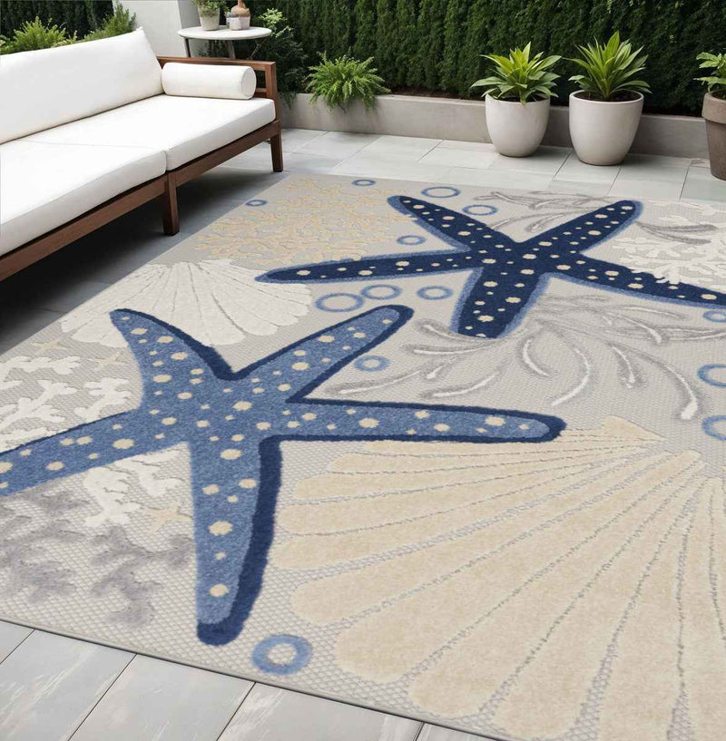 5' X 8' Blue And Gray Indoor Outdoor Area Rug