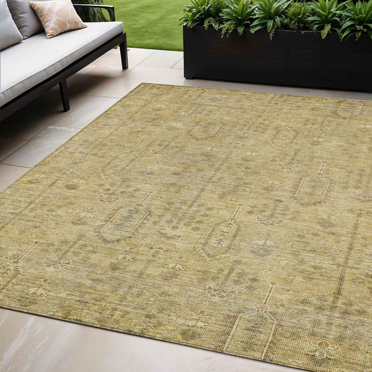 5' X 8' Gold And Taupe Southwestern Washable Indoor Outdoor Area Rug