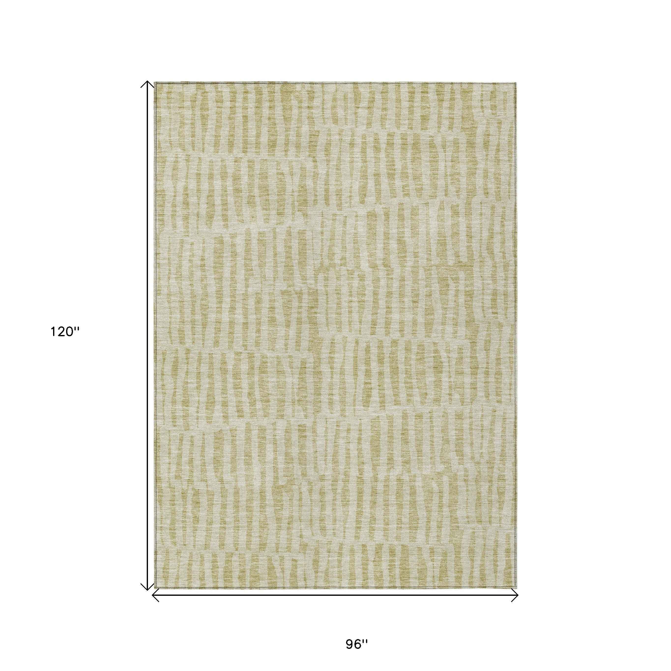 8' X 10' Beige And Tan Striped Washable Indoor Outdoor Area Rug